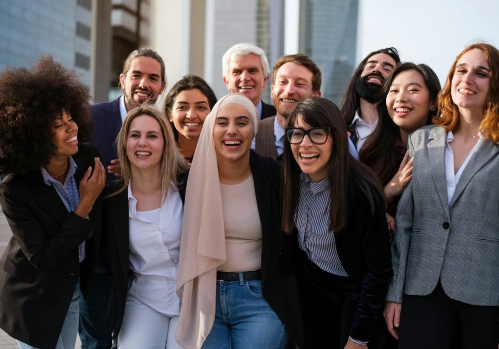 Group of diversity business people taking a photo